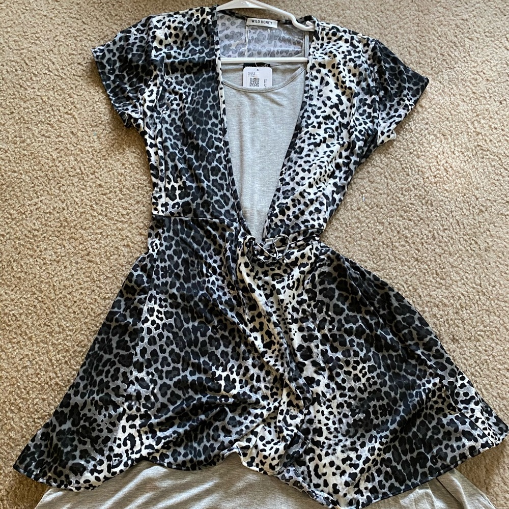 Gray tank dress with leopard cover dress